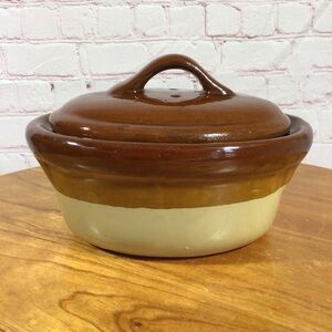 Vintage Two-Tone Brown Ceramic 1 Quart Covered Casserole